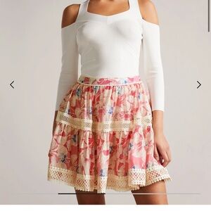 Ted Baker London Pink blue floral with lace trim Mini  Bubble Skirt